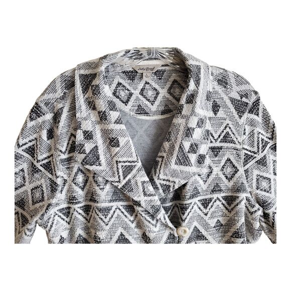 LUCKY BRAND Women's L Jacket Blazer Knit Button Up Black White Collared Bust 38" - Picture 2 of 7